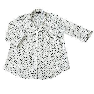 Fortune + Ivy White Black Polka Dot Button-Down Womens Size L